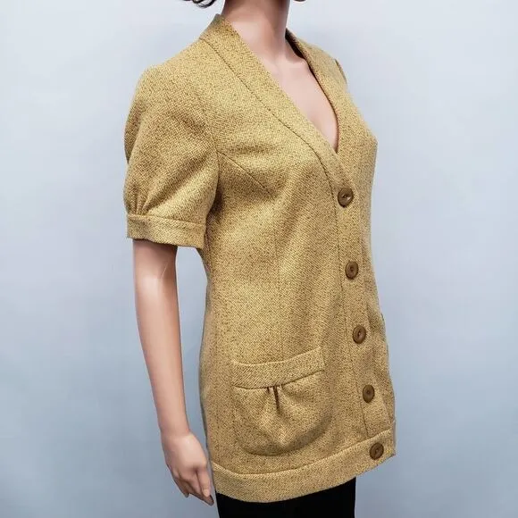NWT Anthropologie Tabitha Tweed Blazer Cardigan Jacket 10 Short Sleeve Mustard