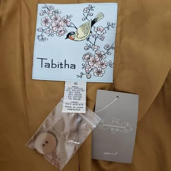 NWT Anthropologie Tabitha Tweed Blazer Cardigan Jacket 10 Short Sleeve Mustard