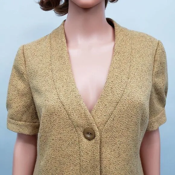 NWT Anthropologie Tabitha Tweed Blazer Cardigan Jacket 10 Short Sleeve Mustard