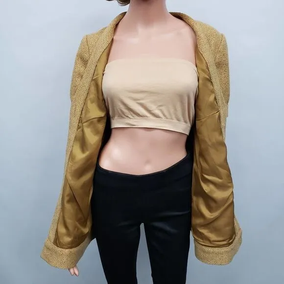 NWT Anthropologie Tabitha Tweed Blazer Cardigan Jacket 10 Short Sleeve Mustard