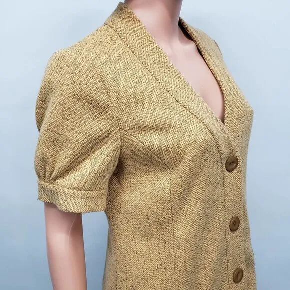 NWT Anthropologie Tabitha Tweed Blazer Cardigan Jacket 10 Short Sleeve Mustard