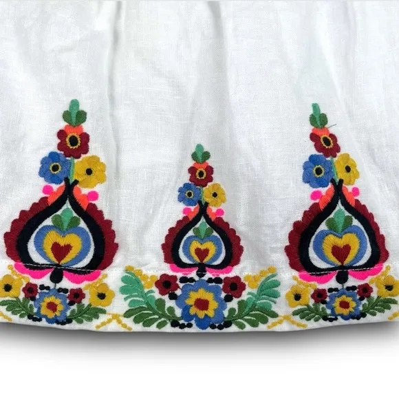 NWT BODEN Tiered Embroidered Linen Mini Skirt White Multi Folk Art Preppy Boho