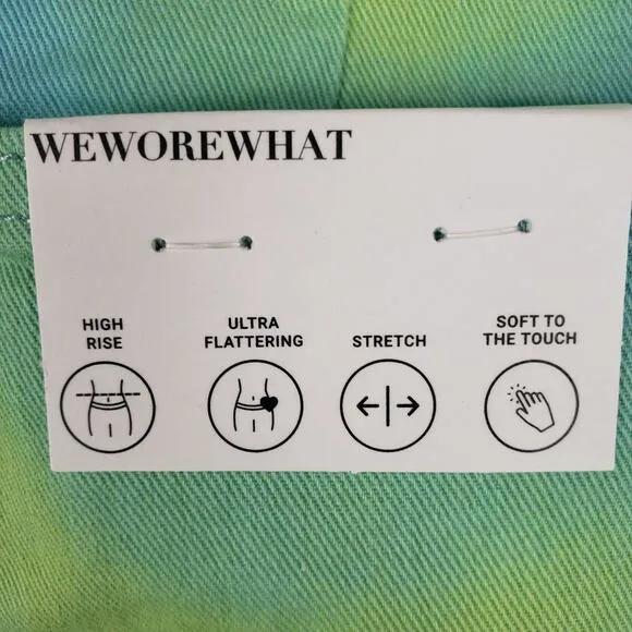 NWT WeWoreWhat Twill Flare Bell Tie Dye Frayed Hem High Rise Denim Shorts 31