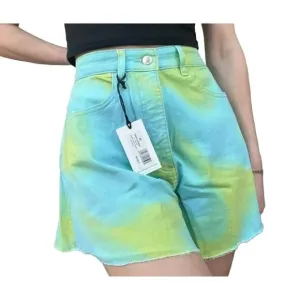 NWT WeWoreWhat Twill Flare Bell Tie Dye Frayed Hem High Rise Denim Shorts 31