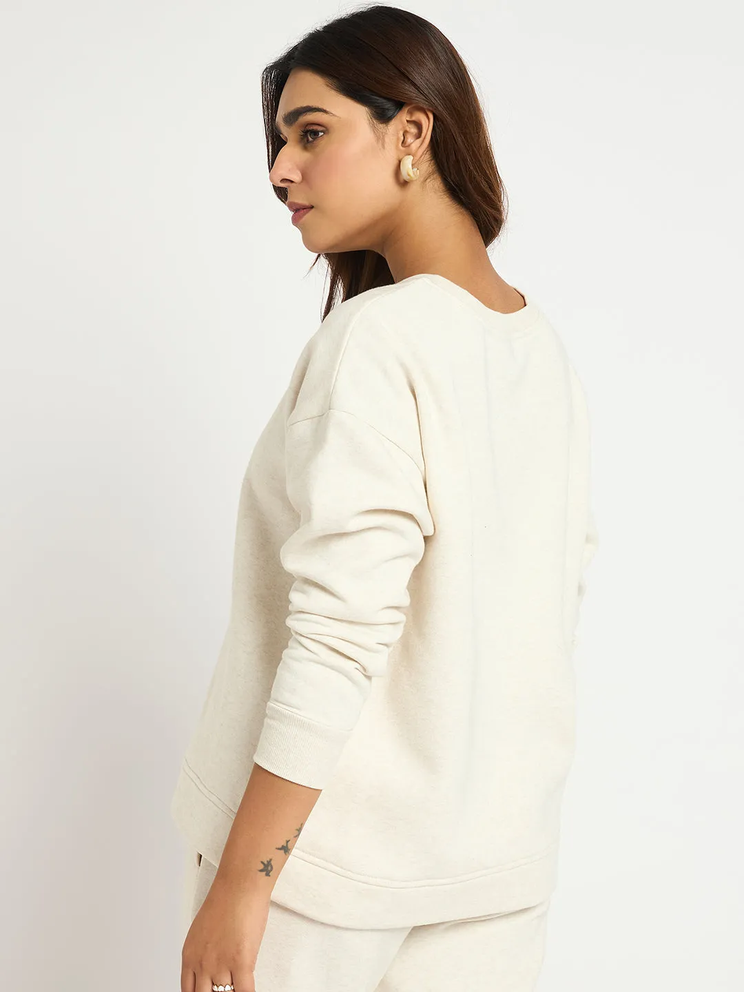 Oat Melange Crew Neck Fleece Sweatshirt