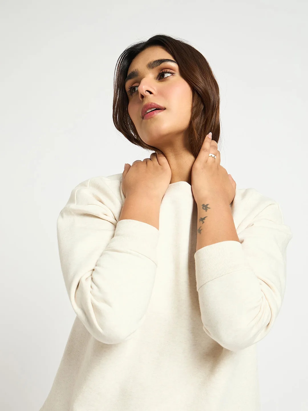 Oat Melange Crew Neck Fleece Sweatshirt