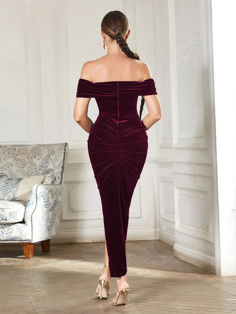 Off Shoulder Graceful Maxi Bodycon Dress HB00491