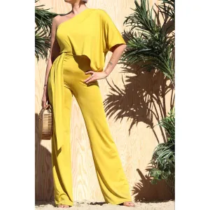 ONE SHOULDER MUSTARD JUMPSUIT