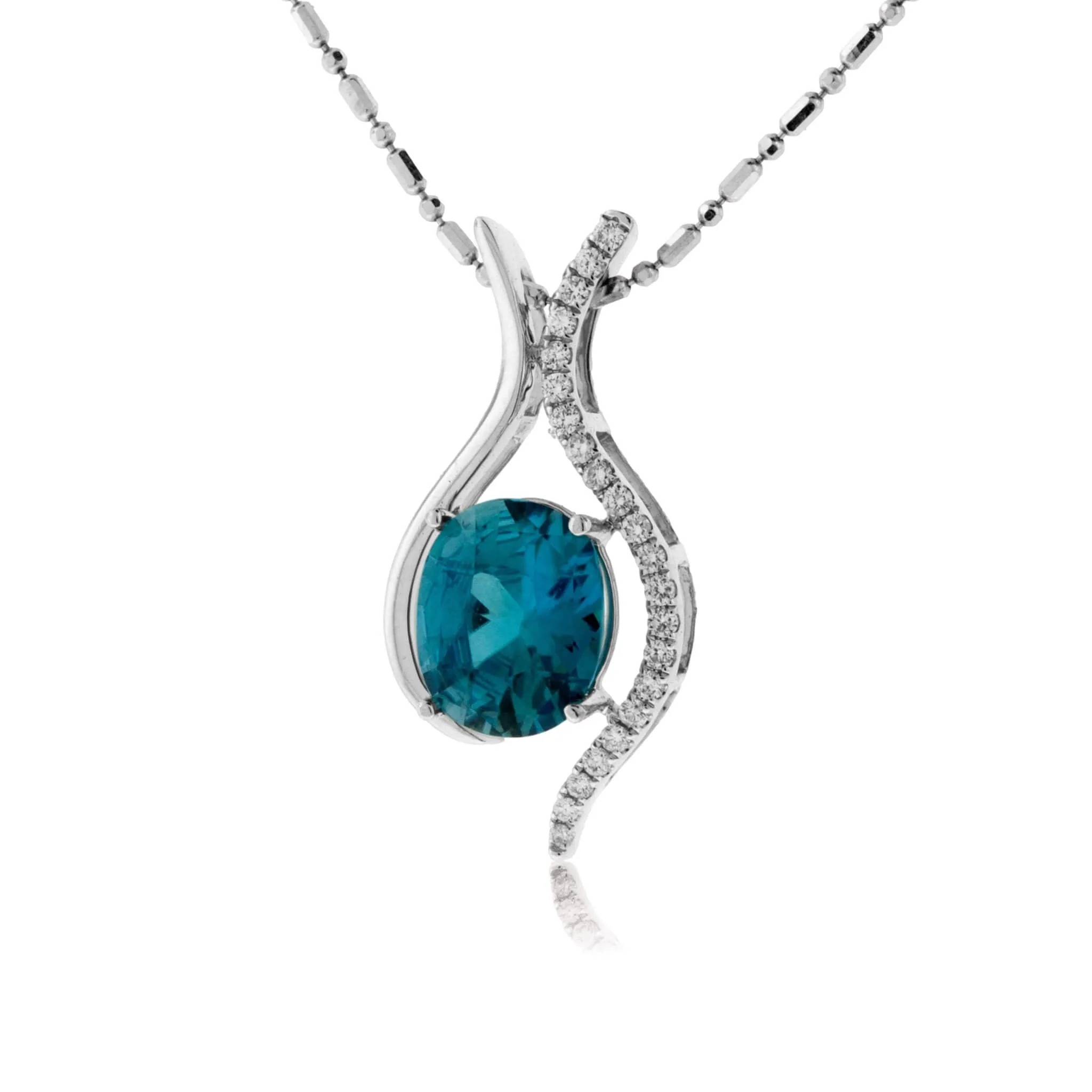 Oval Blue Zircon with Diamond Outline Pendant