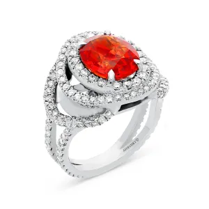 Oval Cut Orange Sapphire Trio Halo Birthstone Ring