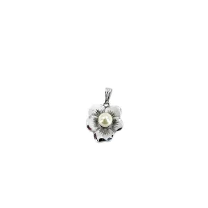 Pansy Vintage Japanese Saltwater Cultured Akoya Brushed Pendant- Sterling Silver