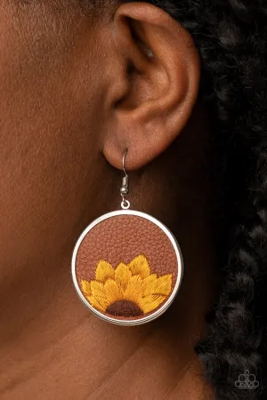Paparazzi Sun-Kissed Sunflowers - Brown Leather Earrings
