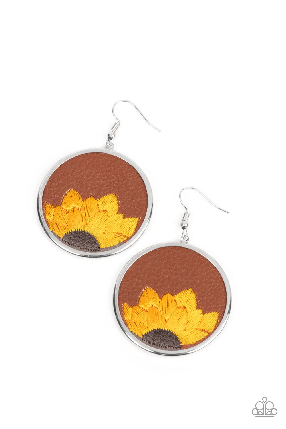 Paparazzi Sun-Kissed Sunflowers - Brown Leather Earrings