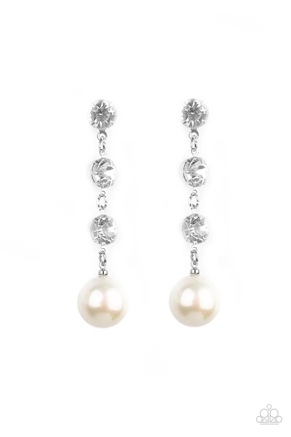 Paparazzi - Yacht Scene - White Pearl Rhinestone -Earrings