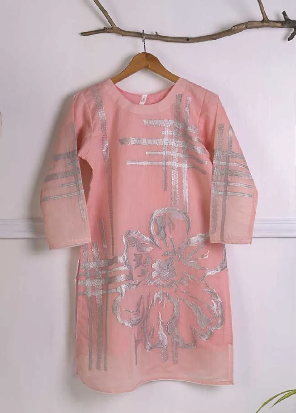 Paper Cotton Embroidered Stitched Kurti - Dianthus (TS-002E-Pink)