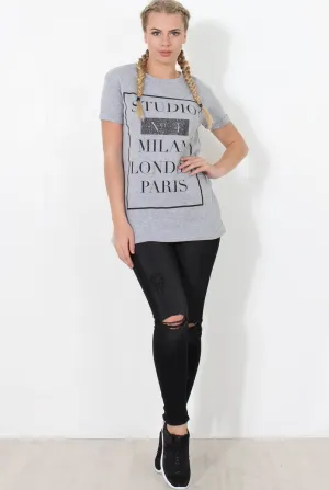 Paris Grey Slogan Top