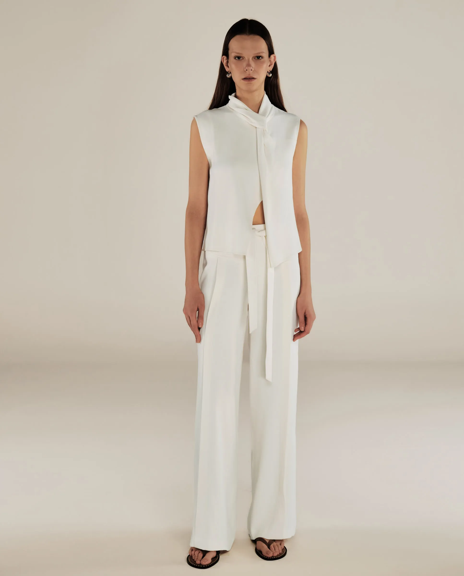 PARUL | Cream Twist Front Sleeveless Blouse