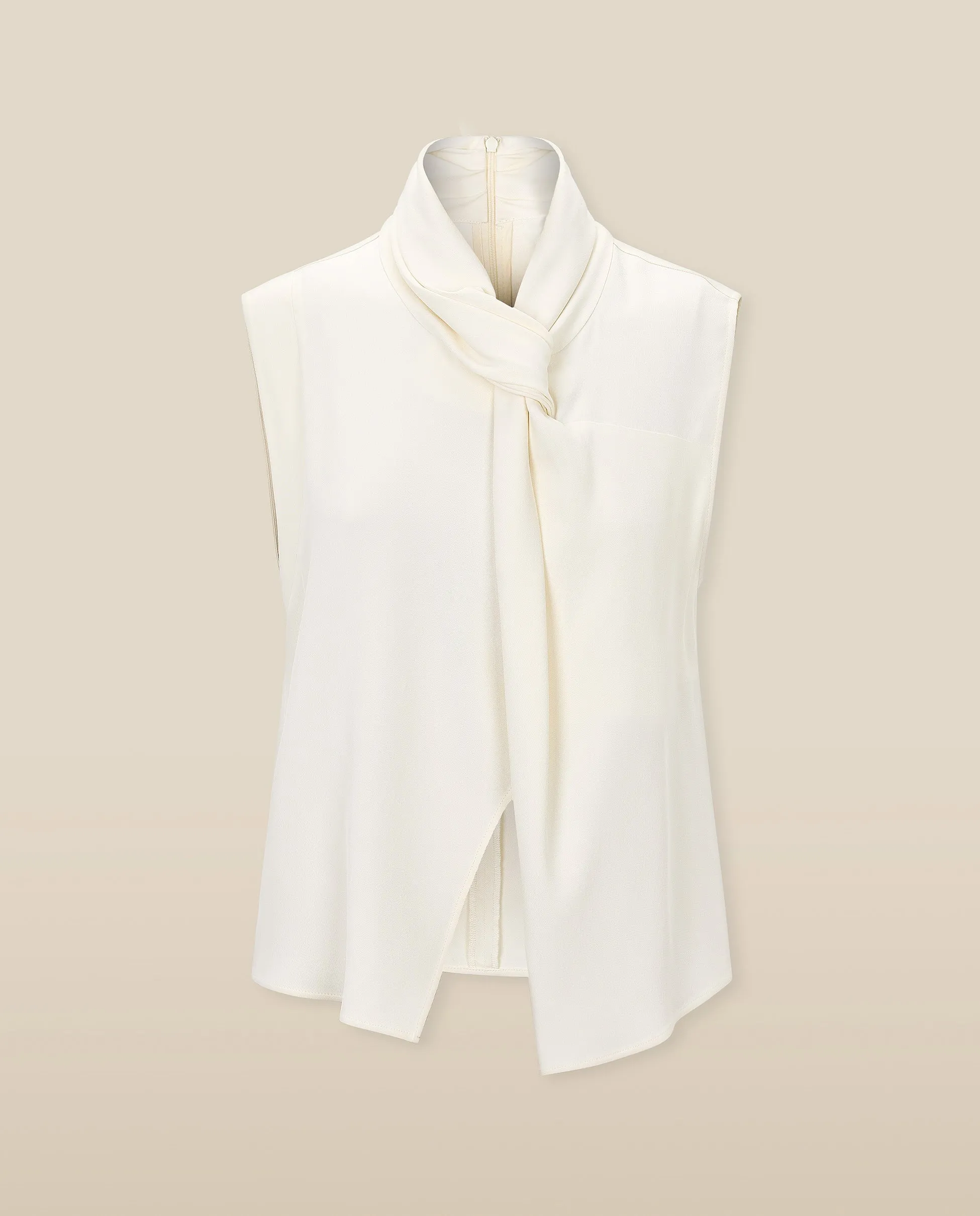 PARUL | Cream Twist Front Sleeveless Blouse