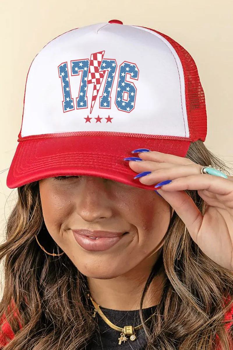 Patriotic 1776 Lightning Bolt Foam Mesh Back Trucker Cap