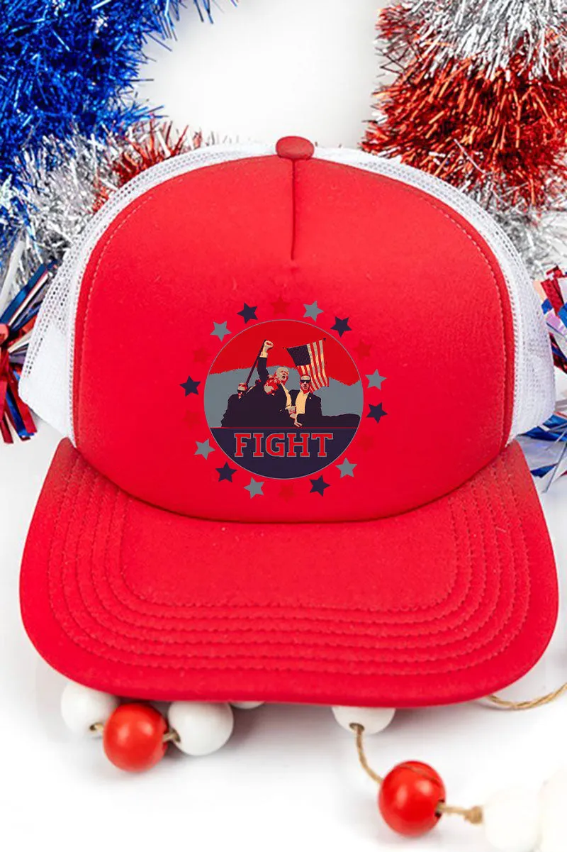 Patriotic Trump Fight Foam Front Mesh Trucker Cap