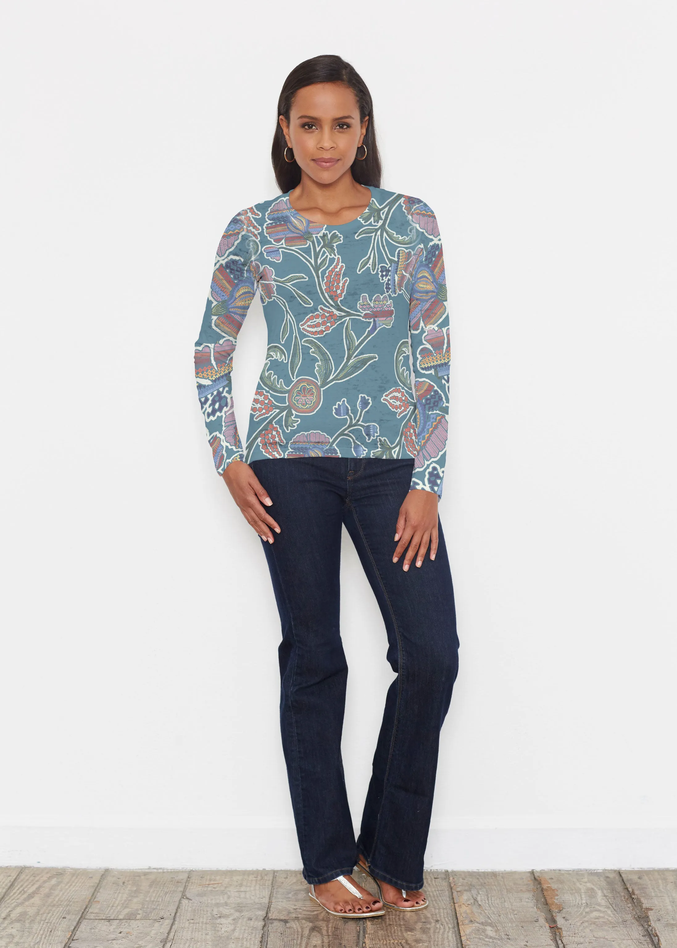 Patterns At Play Blue (7827) ~ Signature Long Sleeve Crew Shirt
