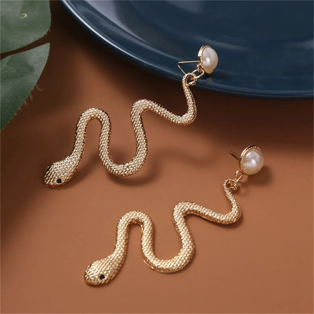 Pearl & 18K Gold-Plated Snake Cut Drop Earrings