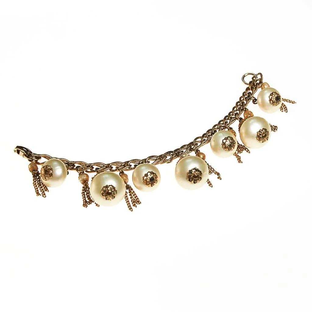 Pearl and Gold Tassel Charm Bracelet