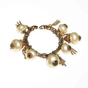 Pearl and Gold Tassel Charm Bracelet