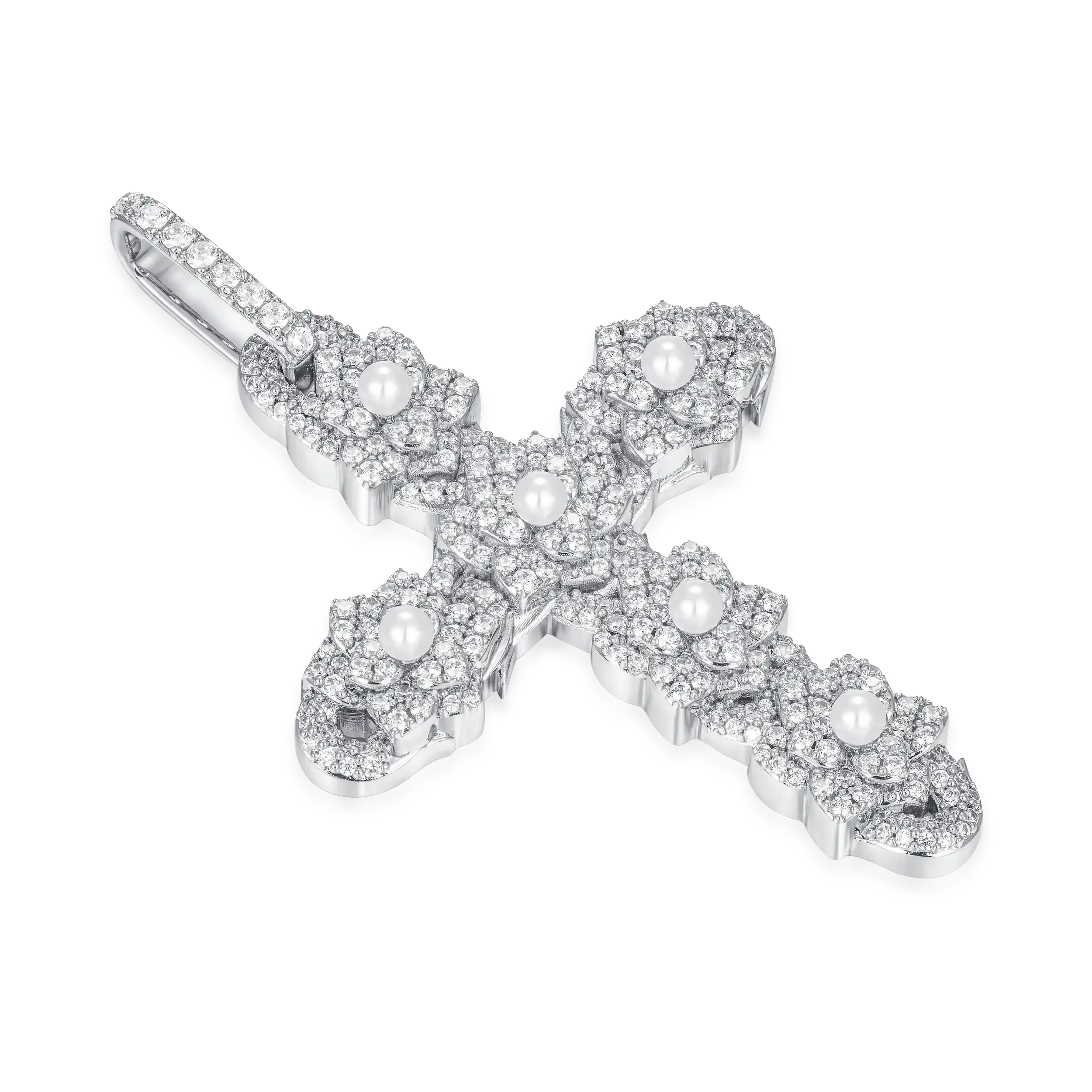 Pearl Rose Cross Pendant