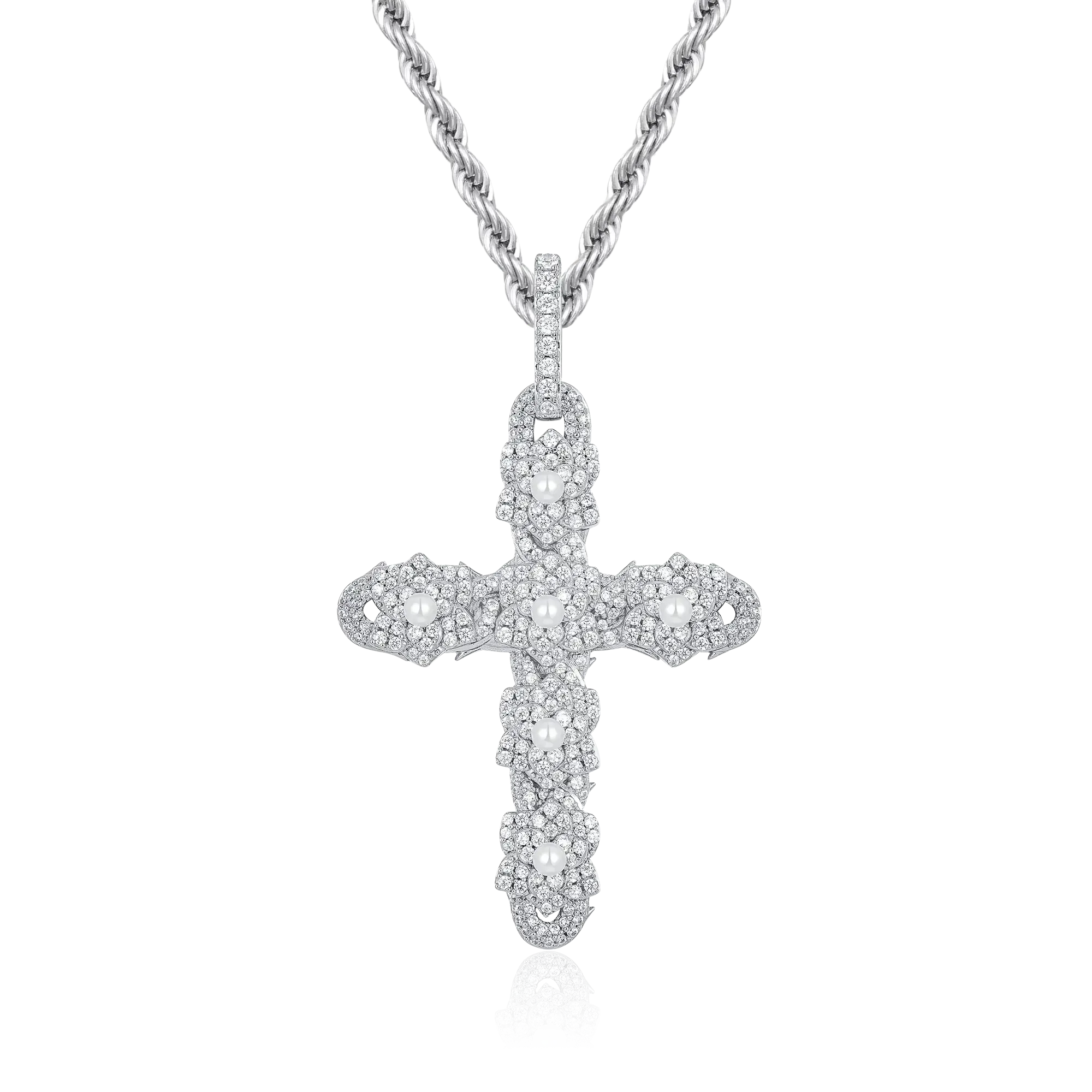 Pearl Rose Cross Pendant