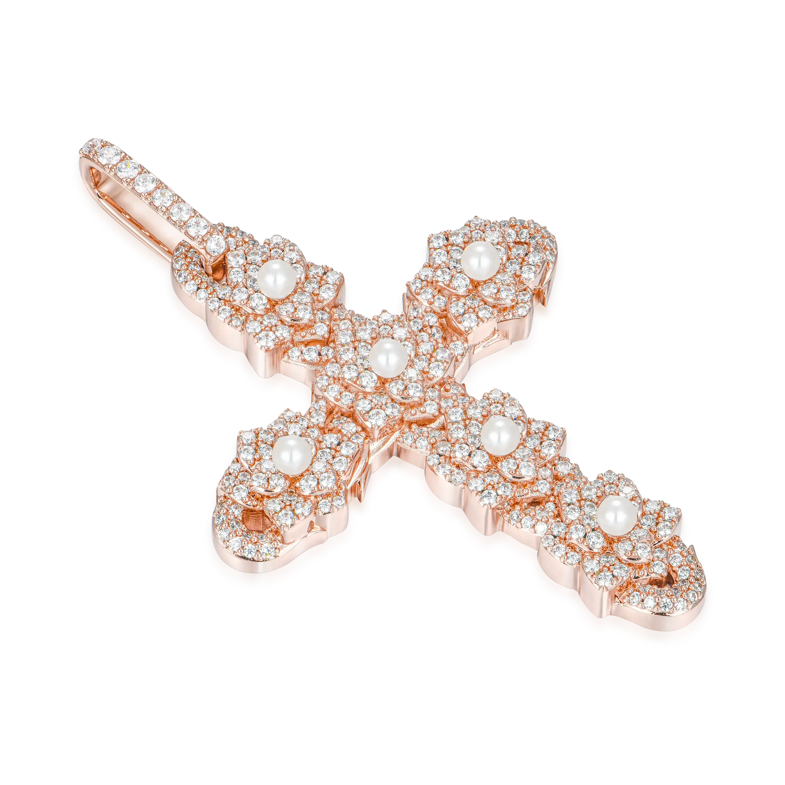 Pearl Rose Cross Pendant