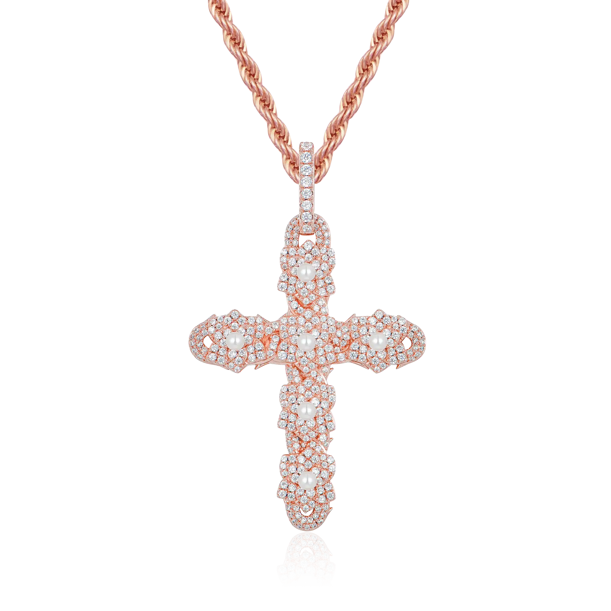 Pearl Rose Cross Pendant