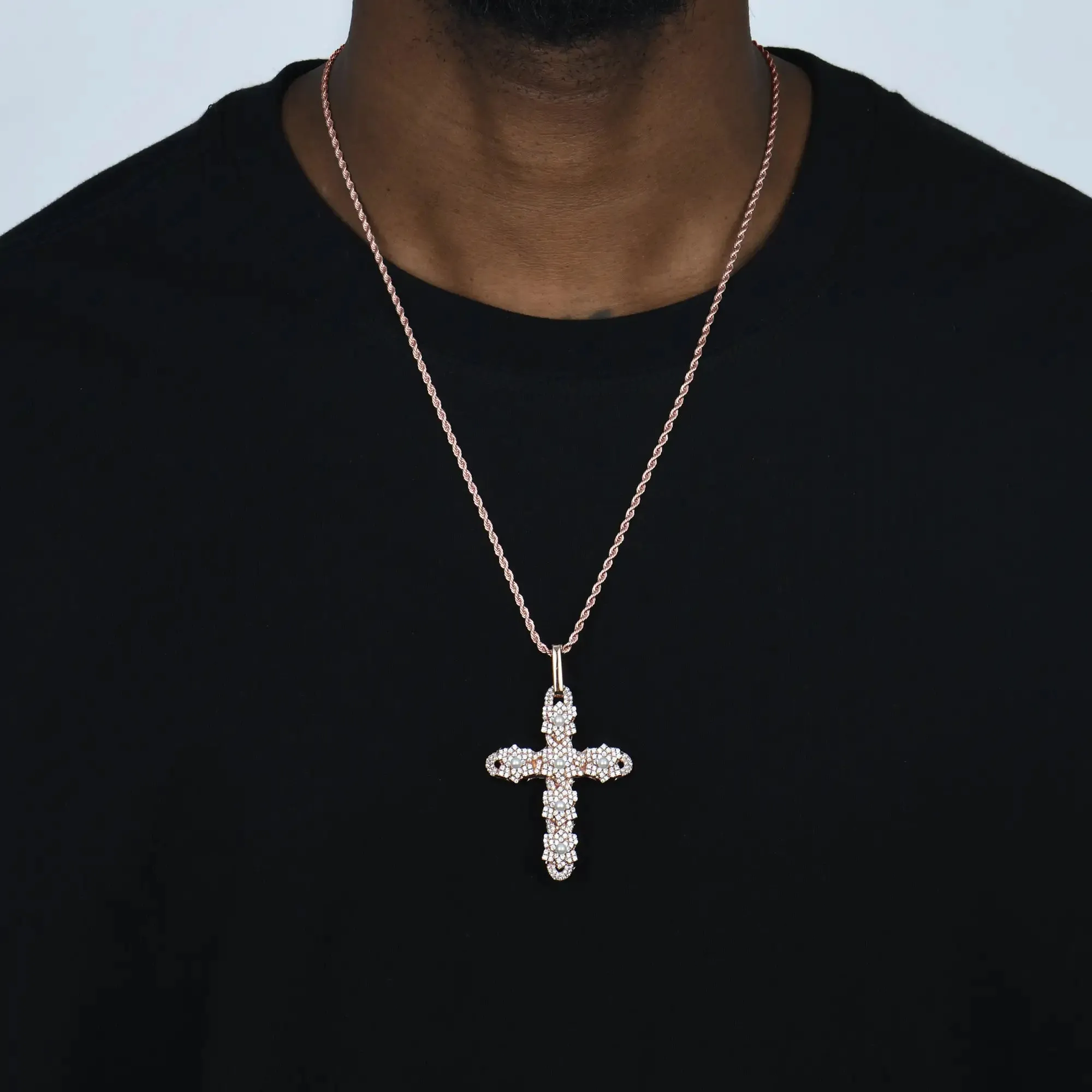 Pearl Rose Cross Pendant