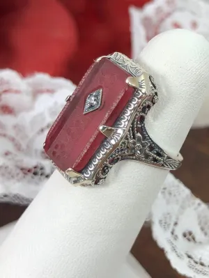 Pink Camphor Glass Ring, 1915 Vintage style, Edwardian Jewelry #D232