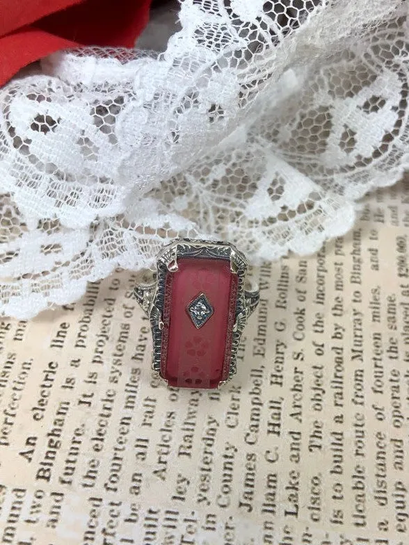 Pink Camphor Glass Ring, 1915 Vintage style, Edwardian Jewelry #D232