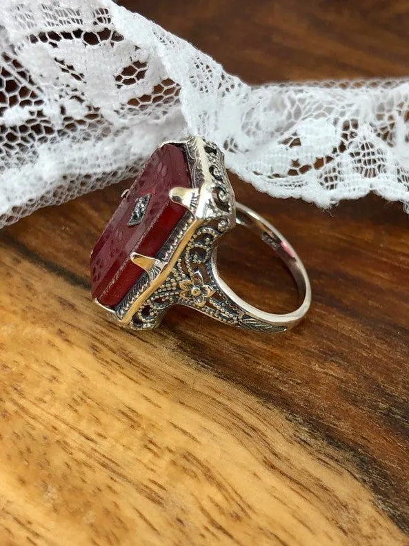Pink Camphor Glass Ring, 1915 Vintage style, Edwardian Jewelry #D232