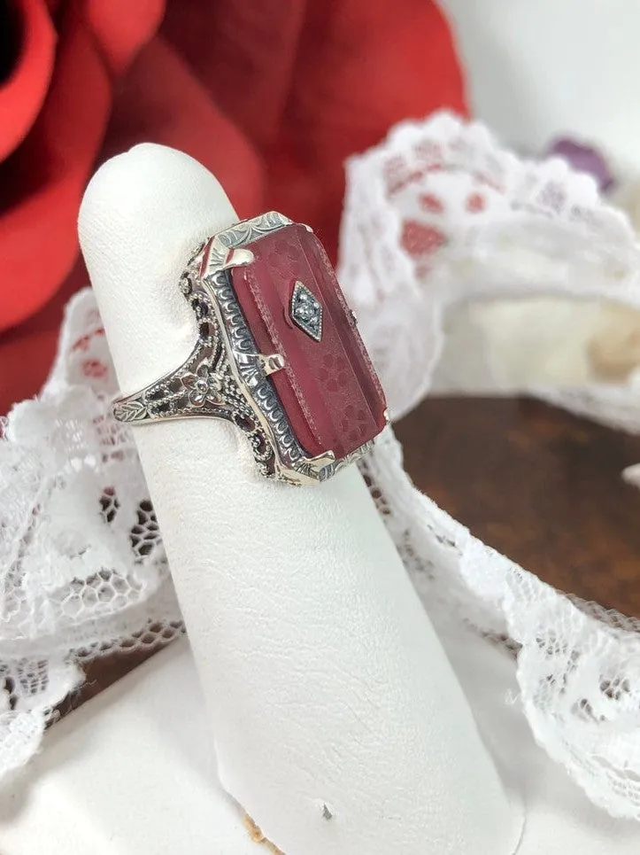 Pink Camphor Glass Ring, 1915 Vintage style, Edwardian Jewelry #D232