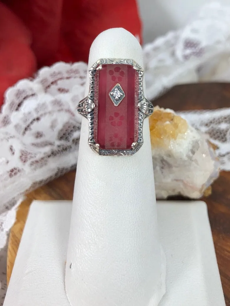 Pink Camphor Glass Ring, 1915 Vintage style, Edwardian Jewelry #D232