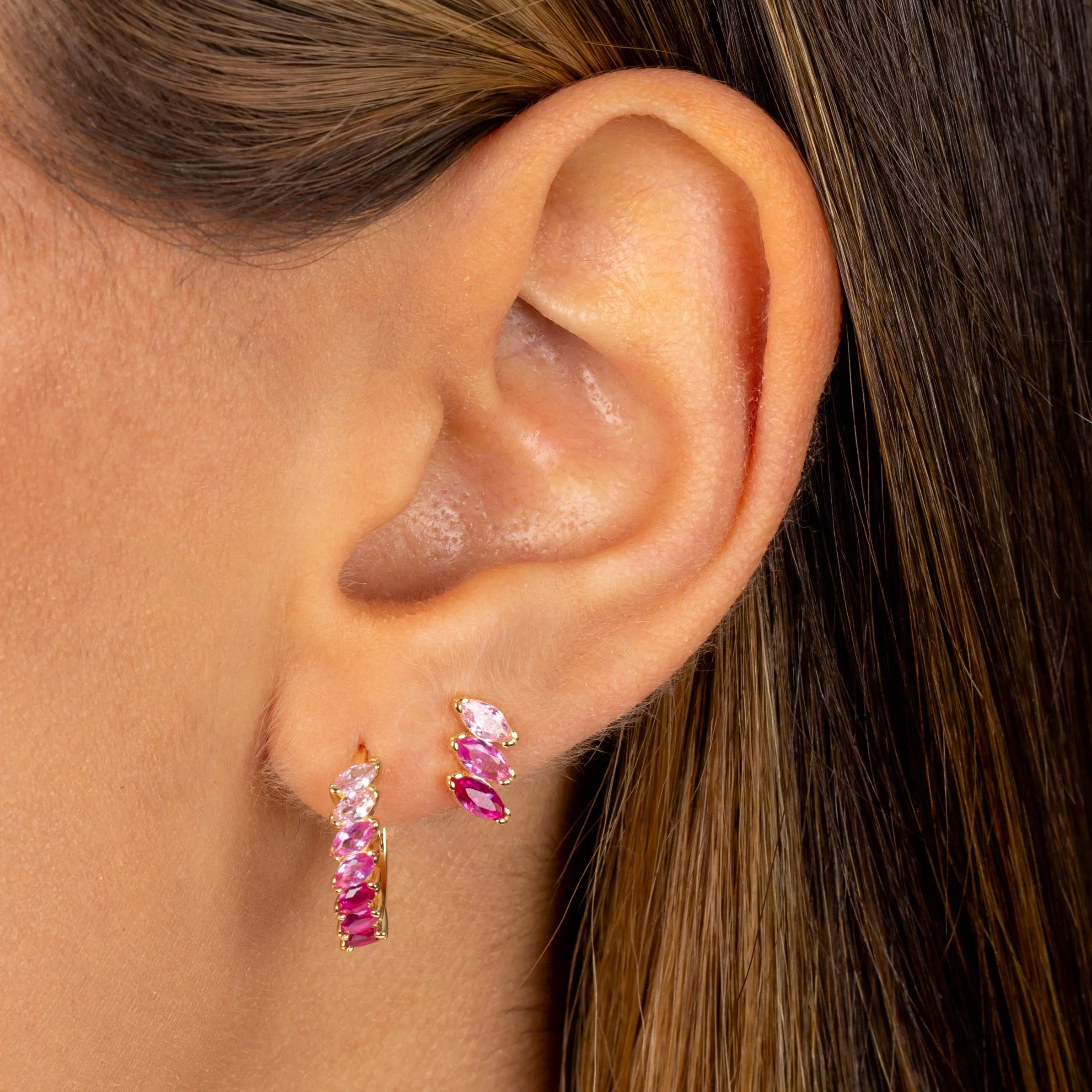 Pink Ombre Multi Marquise Huggie Earring