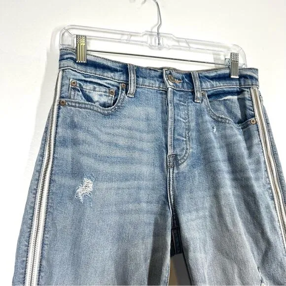 PISTOLA Zip Leg Charlie Straight Jean Light Wash Distressed 27