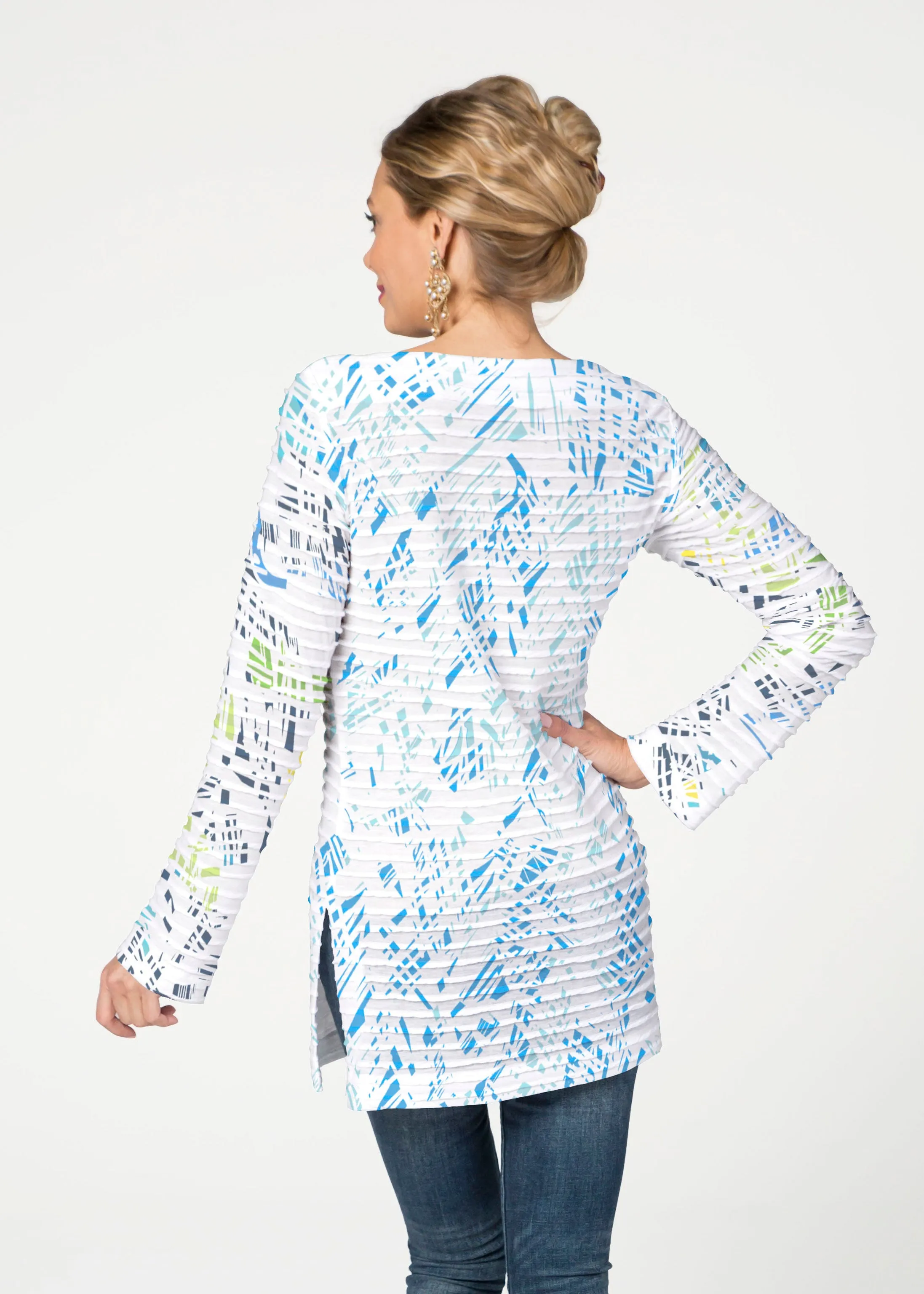 Pixie Blue (8077) ~ Banded Boatneck Tunic