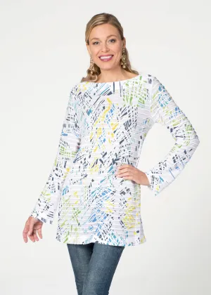 Pixie Blue (8077) ~ Banded Boatneck Tunic