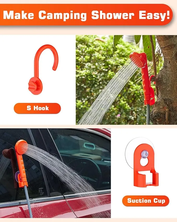 Portable Shower for Camping - Camping Shower Head with Pump, Camp Shower Pump Kit with 2 Rechargeable Batteries, Shower Head & Handheld Sprayer, 120Min Use Time, Quick Water Stop