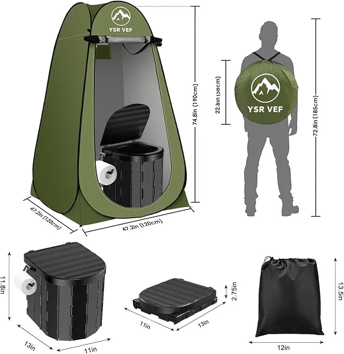 Portable Toilet Kit for Adults,Pop Up Privacy Tent,Large Portable Toilet Potty for Adults,12 Toilet Bags,12 Pack Liquid Waste Gel,Washable,Portable Outdoor Showers, Tents,Camp Toilets,Changing Rooms