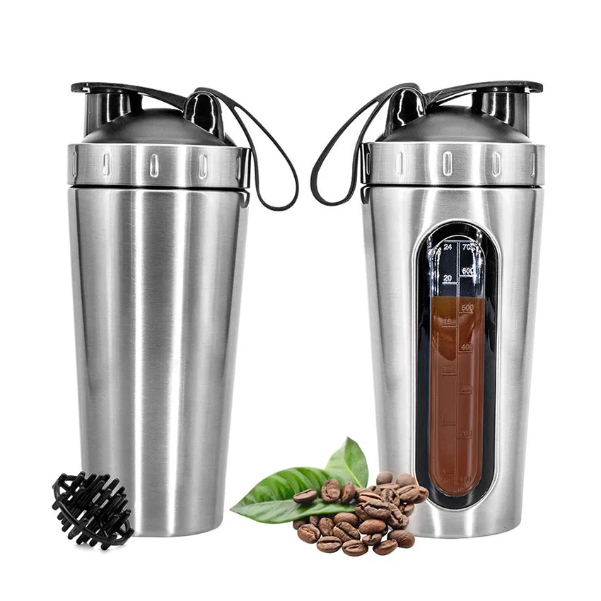 Premium Stainless Steel Sports Shaker Bottle – 700ML Protein Mixer with Scale – Leak-Proof Gym Fitness Water Bottle – Ideal for Protein Powder & Smoothies – Outdoor & Travel Friendly