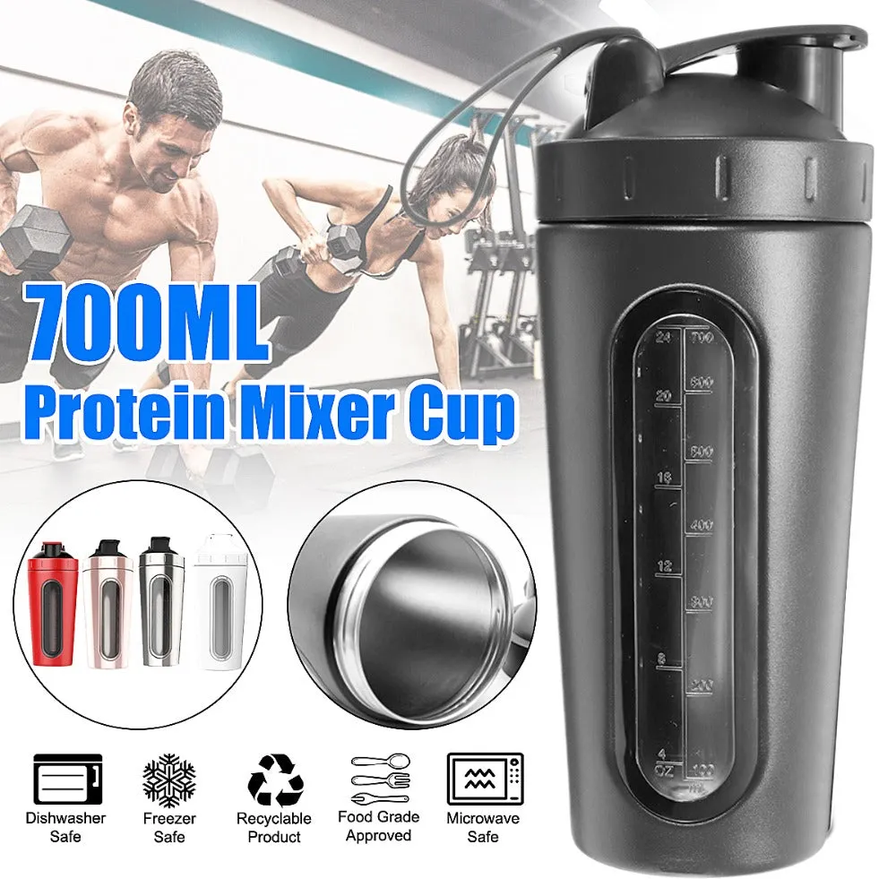 Premium Stainless Steel Sports Shaker Bottle – 700ML Protein Mixer with Scale – Leak-Proof Gym Fitness Water Bottle – Ideal for Protein Powder & Smoothies – Outdoor & Travel Friendly