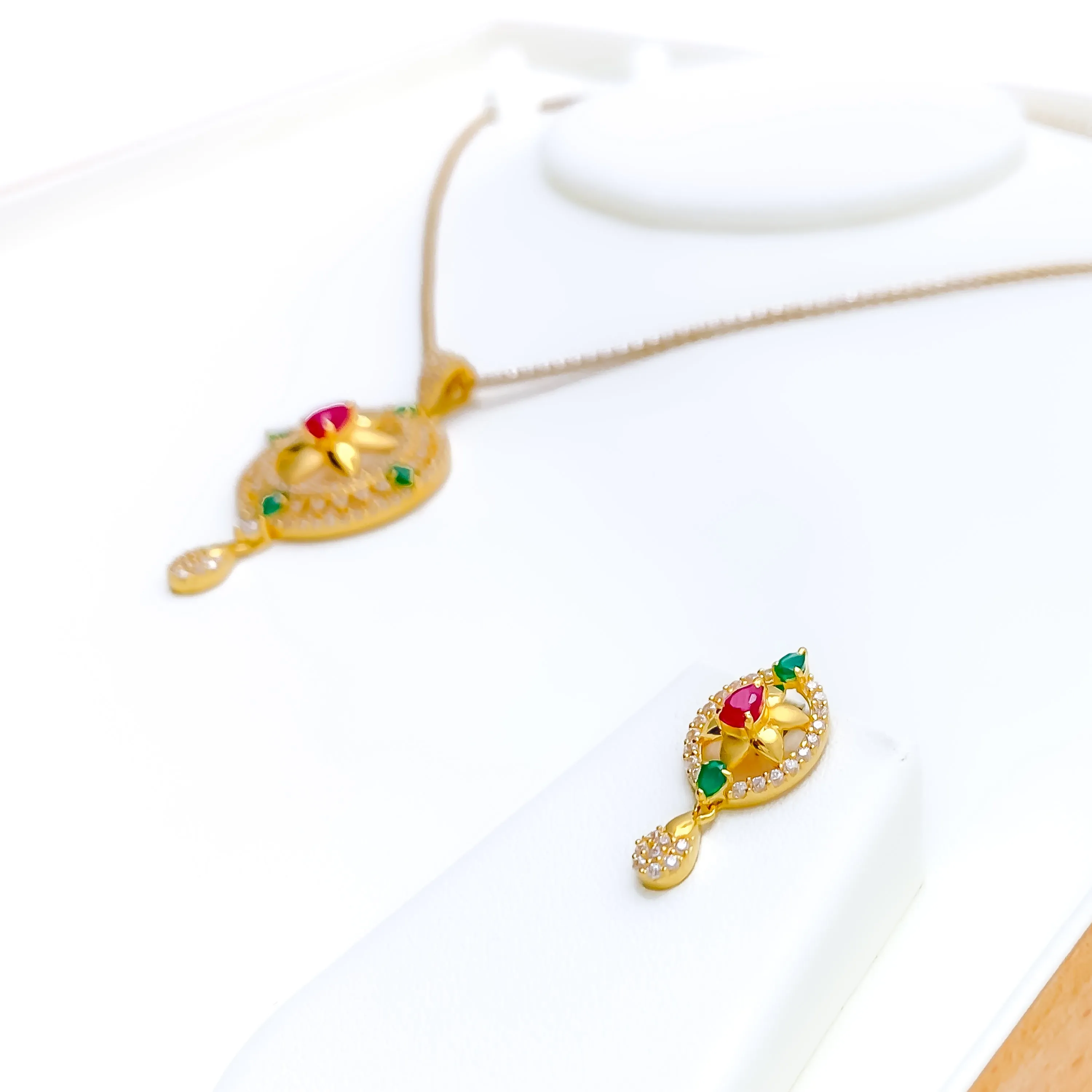 Priceless Decadent 22k Gold Floral CZ Pendant Set