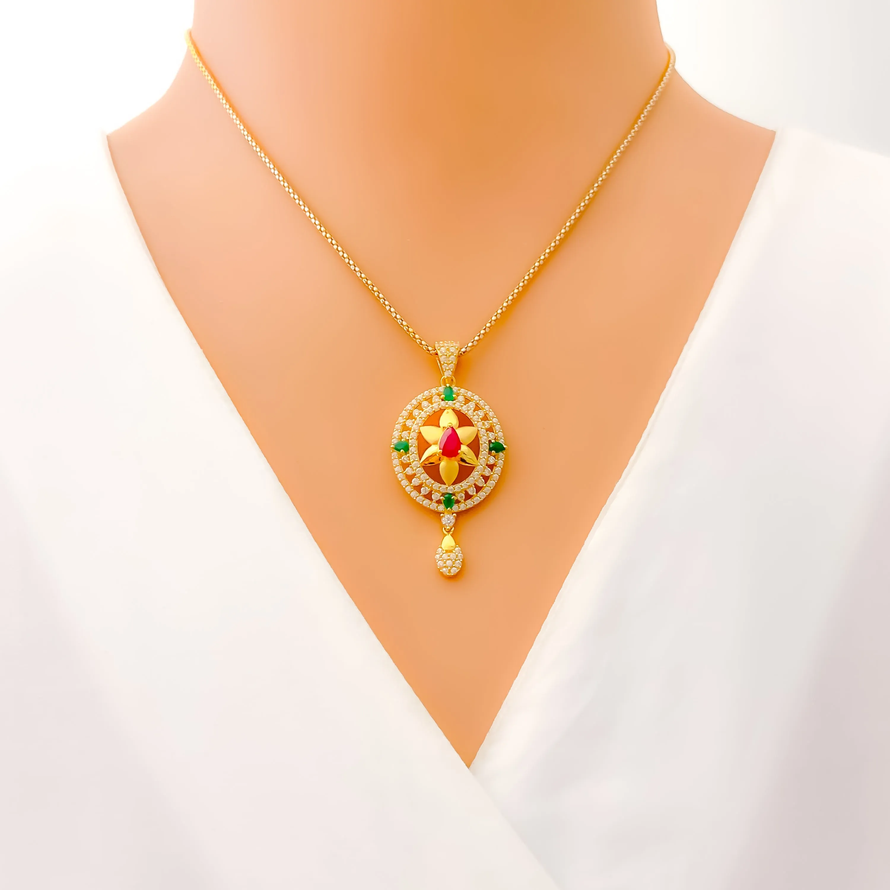 Priceless Decadent 22k Gold Floral CZ Pendant Set