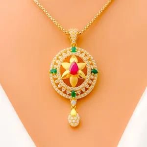 Priceless Decadent 22k Gold Floral CZ Pendant Set