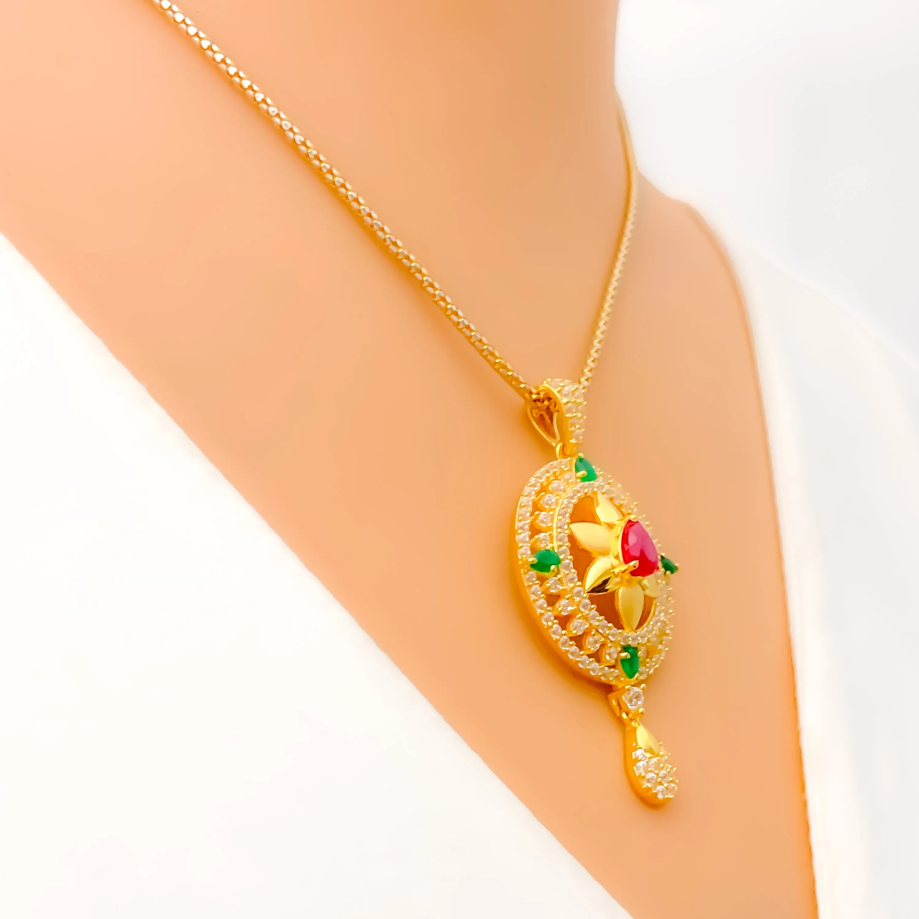 Priceless Decadent 22k Gold Floral CZ Pendant Set